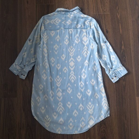 💙 Simply Styled Aztec Print Soft Denim Look Shirt Dress 100% Tencel Size L - Picture 8 of 9